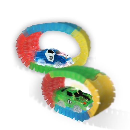 Lightning speedy lot de 2 voitures lumineuses chriss la police et sam le pilote avec 60 rails luminescents