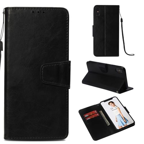 Etui en PU huile millésime meulé noir pour votre Apple iPhone XS Max