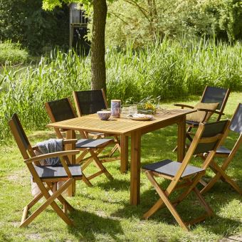 Salon de jardin en bois d\'acacia FSC extensible 6 à 8 places ... Salon de jardin en bois d\'acacia FSC extensible 6 à 8 places ...