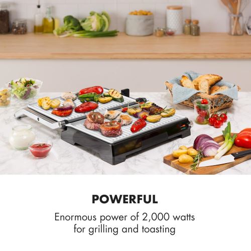 Klarstein Buffalo Grill pour panini & toasts Puissance 2000W Acier inoxydable noir & argent Klarstein Buffalo Grill pour panini & toasts Puissance 2000W Acier inoxydable noir & argent