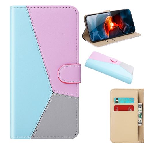 Etui en PU tricolore bleu/violet/gris pour votre Xiaomi Redmi Note 9 Pro/Note 9 Pro Max/Note 9S