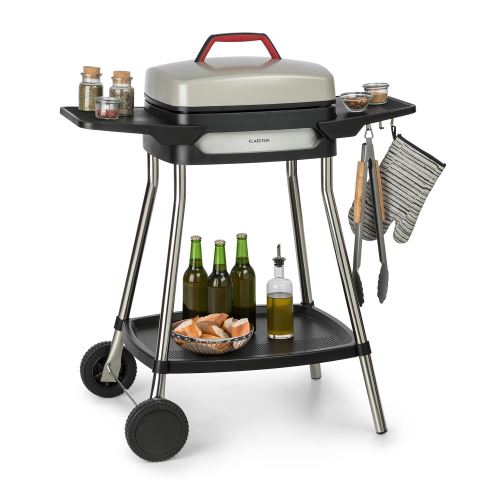 Klarstein Gatsby Grill électrique 2000W - Table d'appoint - 4 pieds acier inox -Nettoyage facile - Beige & noir