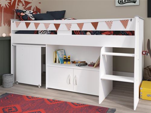 Lit Combine Marcelle Avec Bureau Et Rangements 90x200 Cm Blanc Lit Pour Enfant Achat Prix Fnac