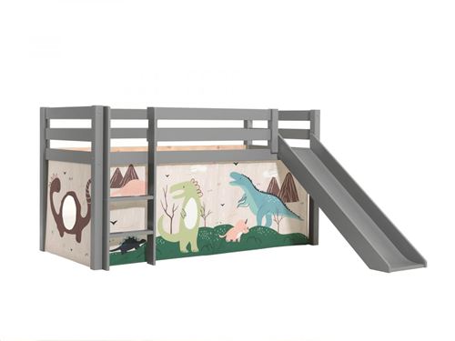 Lit toboggan 90x200 cm avec tente dinosaure pin massif gris Pino