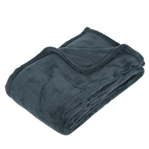 Paris Prix Bleu, Orage Atmosphera Créateur D'intérieur - Plaid Uni Microfibre "Kiesa" 130X180cm Bleu Orage