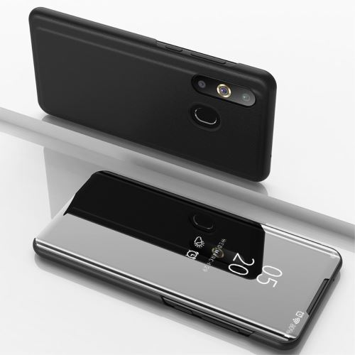 Etui en PU plaqué miroir surface vitrée vue de support fenêtre noir pour votre Samsung Galaxy A30