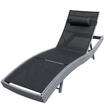 Transat Bain De Soleil Lit De Jardin Chaise Longue Rotin Luxe Gris
