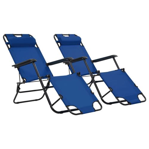 Chaises longues pliables 2 pcs avec repose pied Acier Bleu
