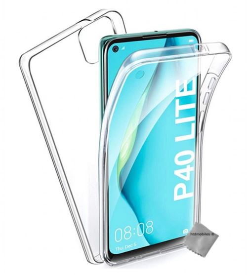 Coque silicone gel fine 360 integrale (avant et arriere) pour Huawei P40 Lite avec verre trempe - TRANSPARENT