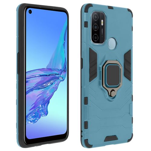 Avizar Coque pour Oppo A53 / A53s Rigide Antichoc Bague Métallique Support Vidéo Bleu