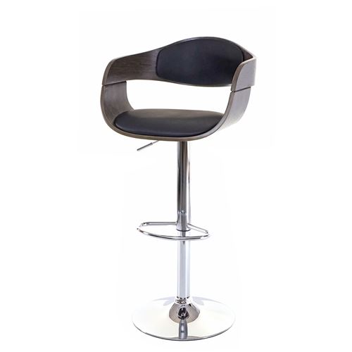 Tabouret de bar MENDLER HWC-A47, chaise de bar, bois courbé, design rétro gris, similicuir noir