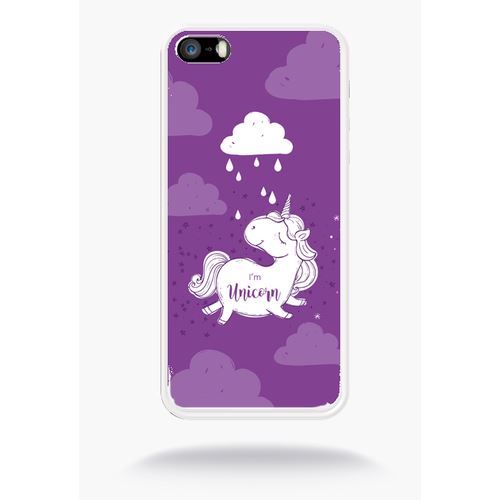 Coque Unicorne Nuage Fond Mauve Compatible Apple Iphone 5s Silicone Blanc Mat