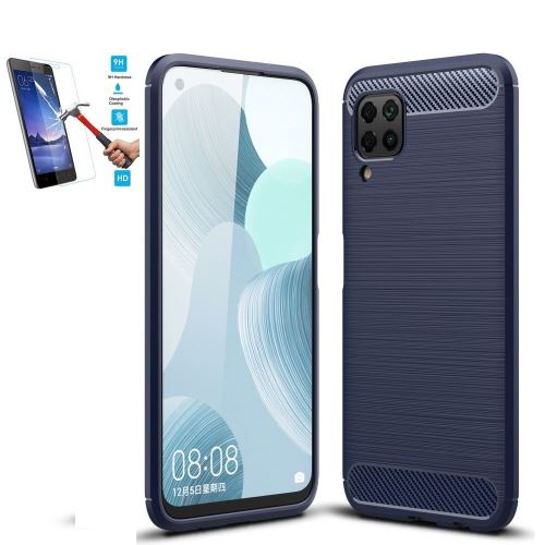 Coque Huawei P40 Lite Carbone Bleu Avec Film Verre Trempé Housse Etui En Silicone Gel Souple hfs-house®