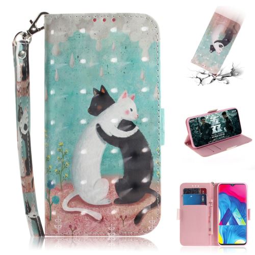 Etui en PU impression de motifs décor de points lumineux deux chats pour votre Samsung Galaxy M10