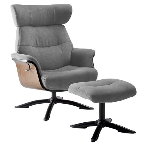 OBANOS - Fauteuil Inclinable + Repose-Pieds Gris - Altobuy