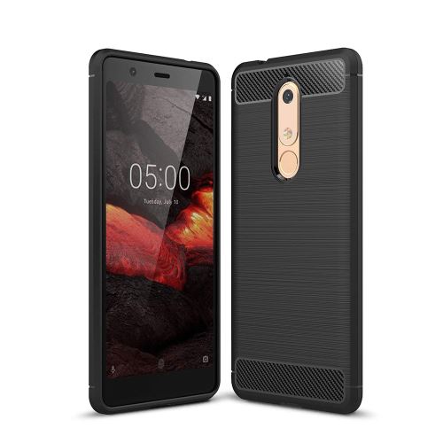 Coque Souple en Gel Silicone pour Nokia 5.1 Carbone effet Brossé - Noir