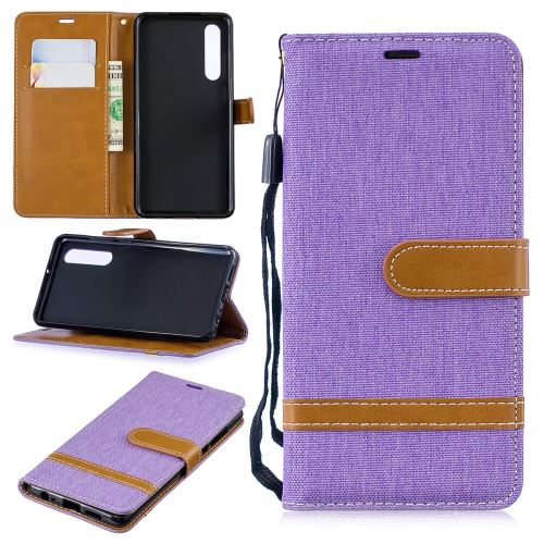 Etui en PU jean bicolore en tissu flip violet pour votre Huawei P30
