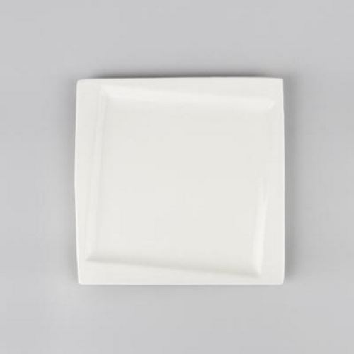 Lot de 6 Assiettes à Dessert Carrées Géométrique 20cm Blanc