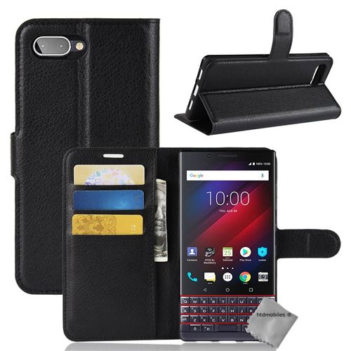 Housse etui coque pochette portefeuille pour Blackberry Key2 LE avec verre trempe - NOIR