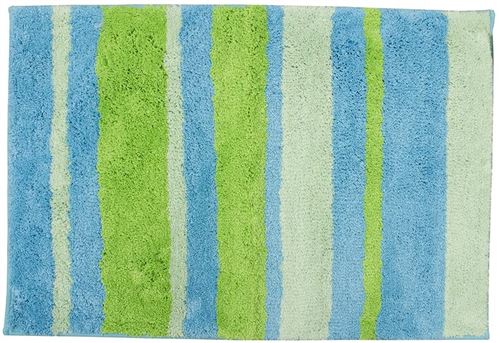 iDesign Tapis Microfibre Stripz, 60 x 90 cm, Bleu/Vert, 100% Polyester