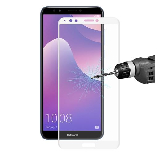 Protecteur écran en verre trempé 02mm 3D incurvée taille réelle en fibre de carbone blanc pour votre Huawei Honor 7C/Enjoy 8/Y7 Prime