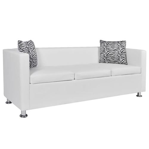 vidaXL Canap&eacute; &agrave; 3 places Cuir synth&eacute;tique Blanc 