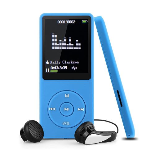 Lecteur 8GB MP3 avec (soutien la carte mémoire de 64Go) lecture de musique jusqu'à 70 heures ,Bleu