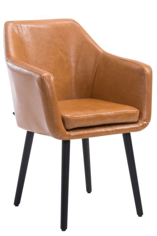 Chaise de salle à manger Utrecht Similicuir - Piètement en bois de chêne Noir - Siège Marron clair