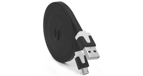 Cable Noodle 3m Micro USB pour HONOR 6X Android 3 Metres Chargeur USB Smartphone Connecteur (NOIR)