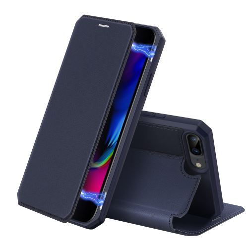 Etui en PU flip magnétique avec porte-carte bleu pour votre Apple iPhone 7 Plus/8 Plus 5.5 pouces