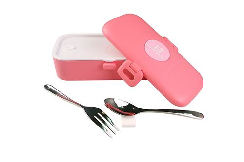 Antom Lunch Box Bento Box Containers + Coutellerie sans BPA, double empilable - Rose