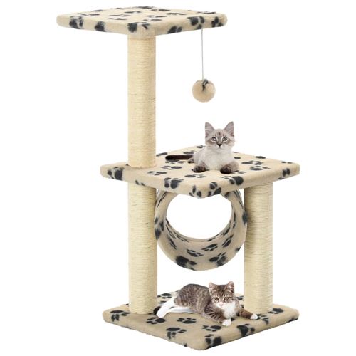 vidaXL Arbre &agrave; chat avec griffoirs en sisal 65 cm Beige Motif pattes 