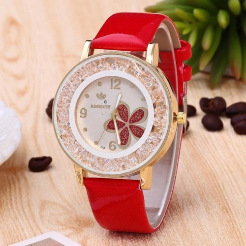 OHP Montre femme fleur - Montre bracelet en quartz en strass - rouge