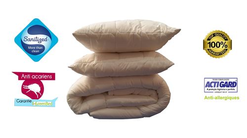 Couette 300g Anti-acariens 200x200cm + 2 Oreillers Anti Acariens 65x65cm