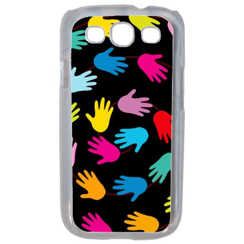 Coque Main Multicolor Sur Fond Noir Compatible Samsung S3 Transparent
