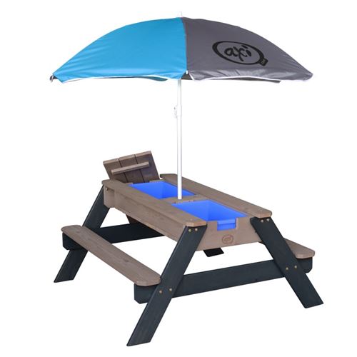 AXI Table sable et eau NICK Anthracite avec parasol Bleu Gris 90x80x56cm
