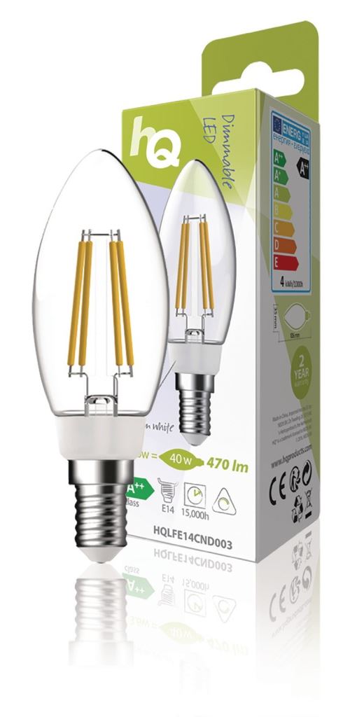 HQ HQLFE14CND003 Lampe à filament Led Rétro E14 Dimmable Bougie 3.6W 470 Lm 2700K
