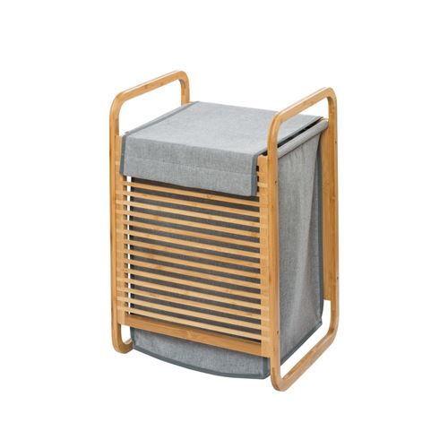Wenko - Panier &agrave; linge en bambou Bahari - 40 x H. 60 cm - Gris