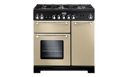 Falcon Kitchener 90 - Cuisinière (four à deux étages) - pose libre - largeur : 90 cm - profondeur : 65 cm - hauteur : 90.5 cm - avec système auto-nettoyant - classe A - crème