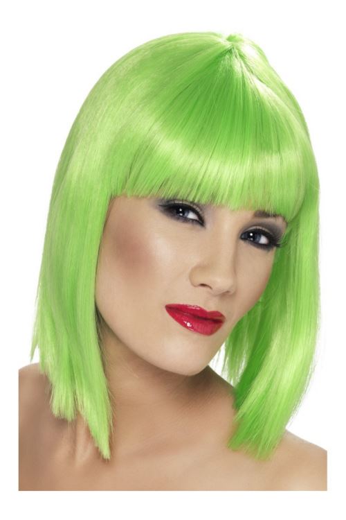 Perruque glam courte avec frange vert