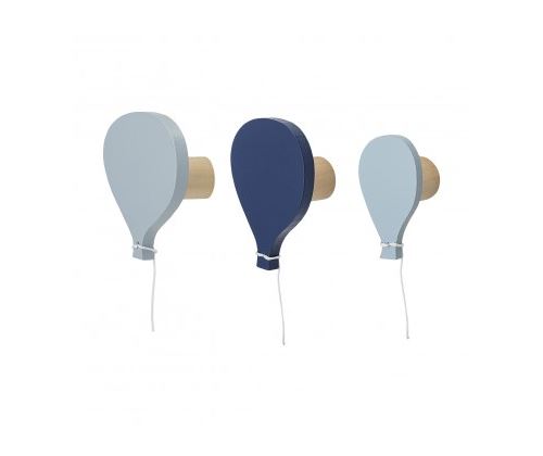 Set de 3 Patères Chambre Enfant Ballons Bois Bleu