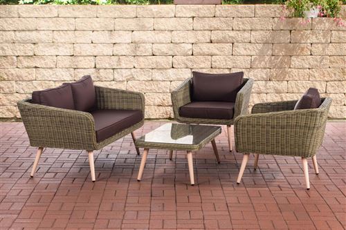 Salon de Jardin Skara en polyrotin 5 mm Nature , Marron terre/40 cm (Hellbraun)