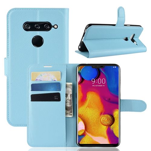 Etui en PU litchi bleu pour votre LG V40 ThinQ