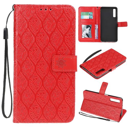 Etui en PU foliaire rouge pour votre Samsung Galaxy A7 (2018) A750