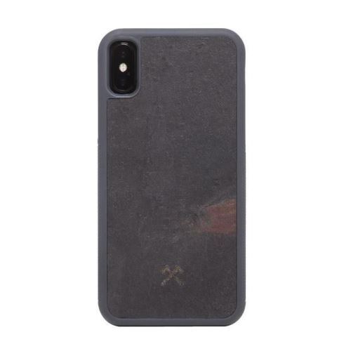 Woodcessories EcoBump Bumper Case Stone - Achterzijde behuizing voor mobiele telefoon - silicone, steen, lei - vulkaanzwart - voor Apple iPhone X, XS