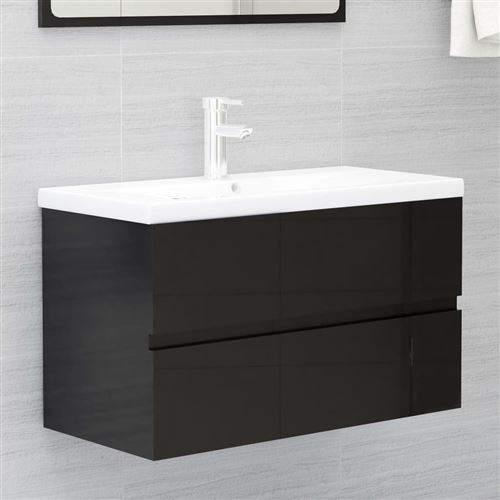 vidaXL Armoire d'évier Noir brillant 80x38,5x45 cm Aggloméré