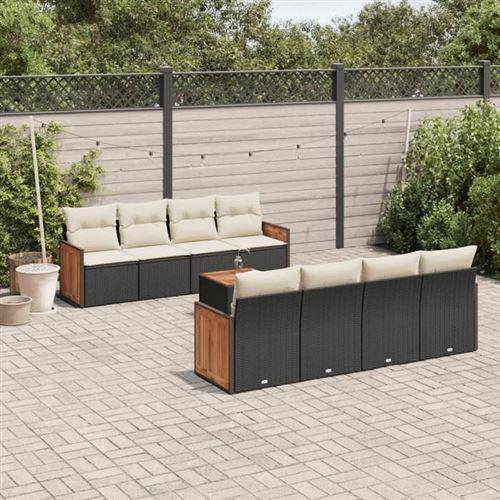 VIDAXL  Salon De Jardin 9 Pcs Avec Coussins Noir R&eacute;sine Tress&eacute;e