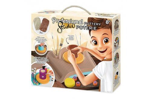 Studio atelier poterie pro enfant 8 ans et plus - tour de potier electrique + argile + accessoires - jouet creatif et carte tigre