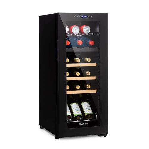 Cave à Vin Klarstein Bovella 18 Duo+ à deux zones 50L 18 bouteilles Porte vitrée