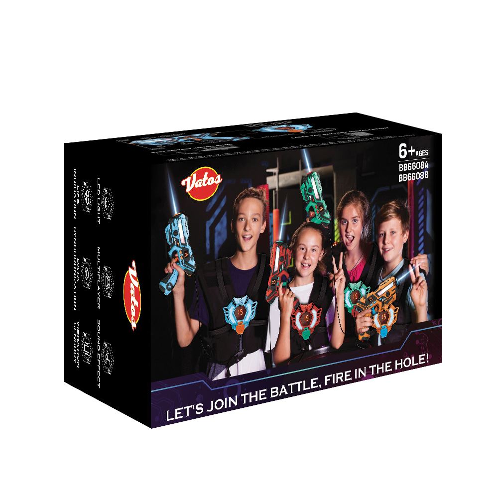 VATOS Pistolet Laser Tag Rechargeable 4 Joueurs – Station De Charge Incluse, Sans Gilet, Écran LED, Idéal Enfants Ados Adultes Pour Batailles Épiques Intérieur/Extérieur